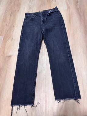 Jean Atelier Black Straight-Leg Women's Jeans with Raw Hem size 28